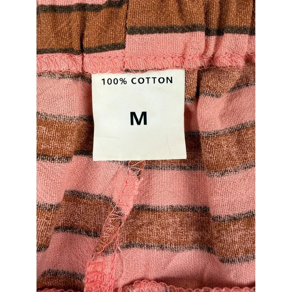 Boho Striped Wide Leg Cotton Pants Pink Brown Drawstring Medium Unbranded